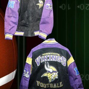 Vintage Minnesota Vikings Suede Leather Jacket Mens XXL NFL Bomber Embroidered